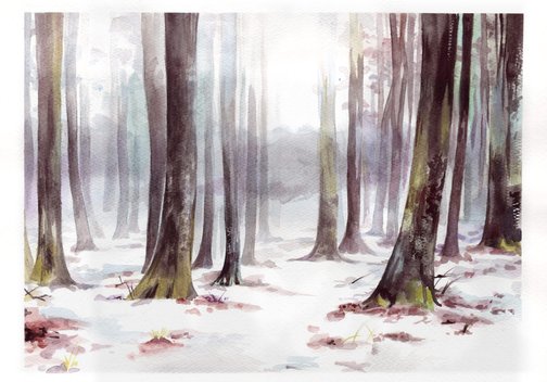 PEJZAŻ ZIMOWY akwarela na papierze 37x27 cm