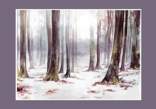 PEJZAŻ ZIMOWY akwarela na papierze 37x27 cm